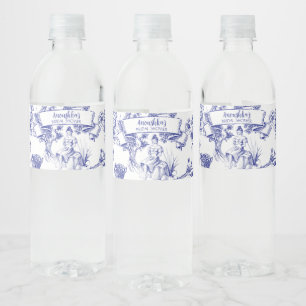 Étiquette Pour Bouteilles D'eau Toile bleue et blanche de Jouy Fête des mariées