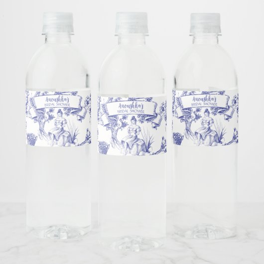 Étiquette Pour Bouteilles D'eau Toile bleue et blanche de Jouy Fête des mariées (Bouteilles)