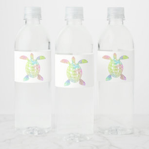 Étiquette Pour Bouteilles D'eau Tortue arc-en-ciel couleur pastel