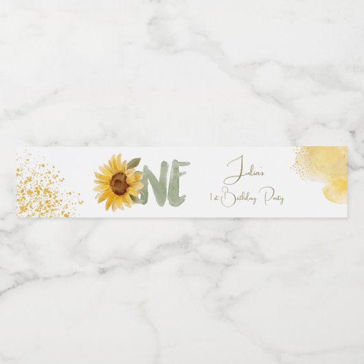 Étiquette Pour Bouteilles D'eau Tournesol d'aquarelle premier anniversaire (Étiquettes simples)