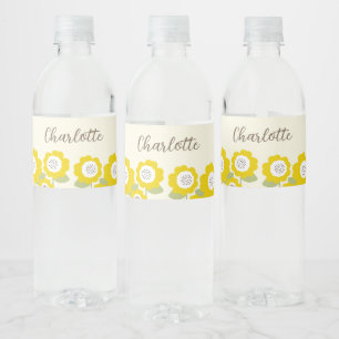 Étiquette Pour Bouteilles D'eau Tournesol moderne minimaliste Nom personnalisé min