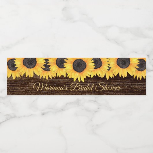 Étiquette Pour Bouteilles D'eau Tournesols rustiques en bois pour la fête de maria (Étiquettes simples)