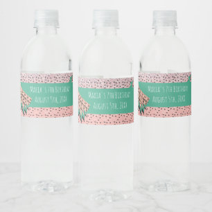 Étiquette Pour Bouteilles D'eau Tranche de pastèque géométrique rose Fête d'annive