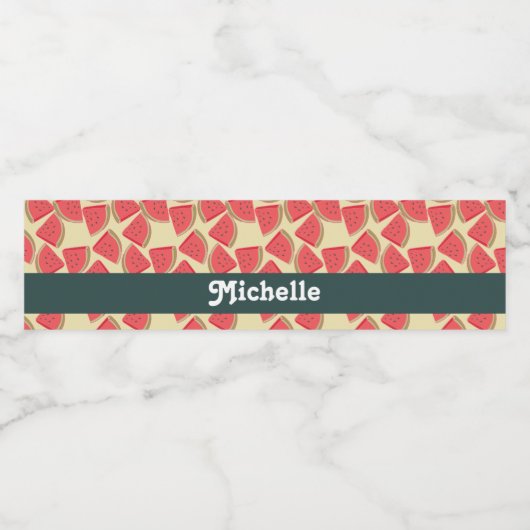 Étiquette Pour Bouteilles D'eau Tranches de pastèque rose sur jaune (Étiquettes simples)