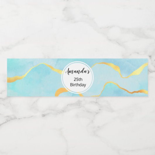 Étiquette Pour Bouteilles D'eau Tranquille Tropical Vert Bleu avec bordure or (Étiquettes simples)