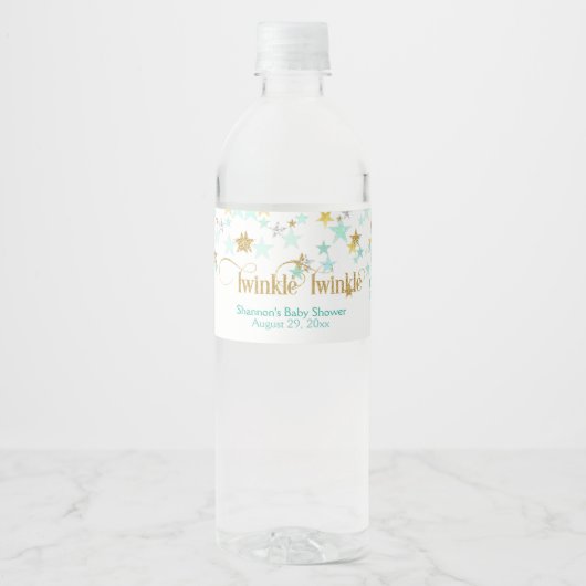 Étiquette Pour Bouteilles D'eau Twinkle Little Star Mint Green & Gold (Devant)