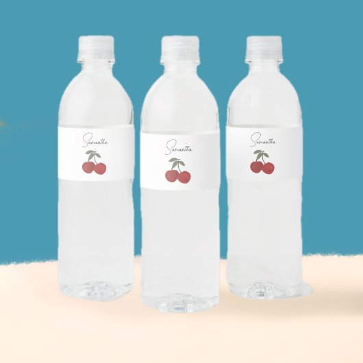 Étiquette Pour Bouteilles D'eau Two Red Cherries Illustration | Cute Fruit Art 