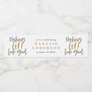 Étiquette Pour Bouteilles D'eau Typographie moderne de l'or noir à 40 ans