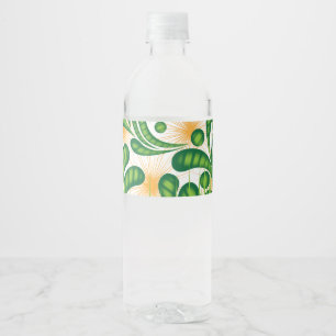 Étiquette Pour Bouteilles D'eau Un motif artistique vert et or représentant un arb