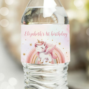 Étiquette Pour Bouteilles D'eau Unicorn Rainbow Pink Gold Pastel Birthday