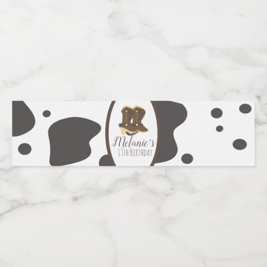 Étiquette Pour Bouteilles D'eau Vache moderne Imprimer Rodéo Filles Bottes Anniver (Étiquettes simples)