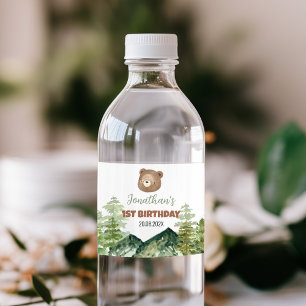 Étiquette Pour Bouteilles D'eau Végétal Ours de bois 1er anniversaire
