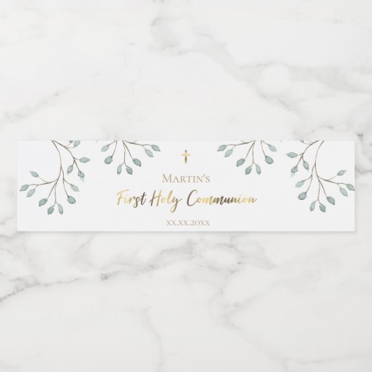 Étiquette Pour Bouteilles D'eau verdure aquarelle Première communion (Étiquettes simples)