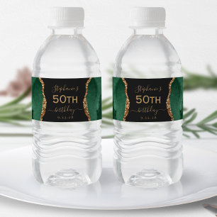 Étiquette Pour Bouteilles D'eau Vert émeraude moderne or agate foncé 50e anniversa