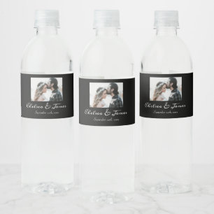 Étiquette Pour Bouteilles D'eau Vin mousseux photo calligraphié noir et blanc Merc