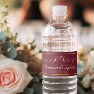 Étiquette Pour Bouteilles D'eau Vintage Gold Flourish Maroon Burgundy Wedding