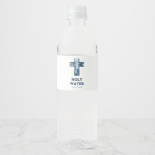 Étiquette Pour Bouteilles D'eau Vintage Jésus Croix Bleue Chrétienté Eau Sainte