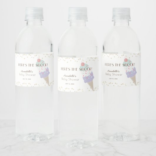 Étiquette Pour Bouteilles D'eau Voici le Baby shower pourpre à la crème glacée Sco (Bouteilles)