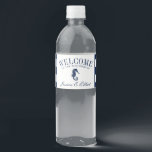 Étiquette Pour Bouteilles D'eau Voie maritime vintage | Accueil du Mariage nautiqu<br><div class="desc">Eau partout et pas une goutte à boire. Laissez votre invité mariage étancher sa soif avec ces étiquettes uniques de bouteille d'eau marine à thème nautique avec un message de bienvenue,  une illustration vintage d'hippocampe,  et vos détails de mariage.</div>