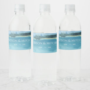 Étiquette Pour Bouteilles D'eau Watercolor Beach Ocean Destination Mariage