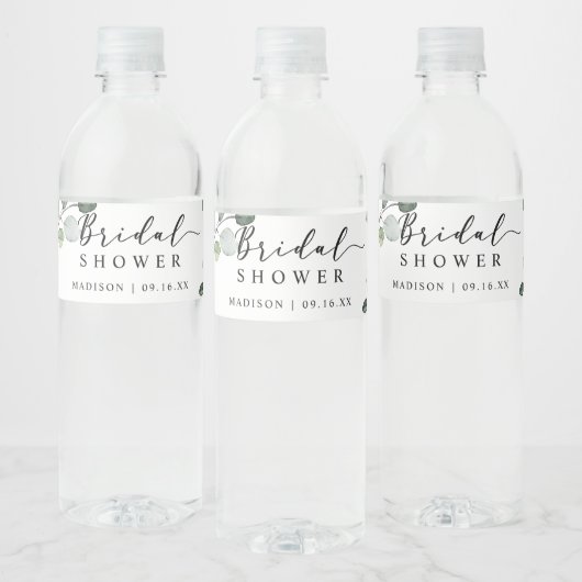 Étiquette Pour Bouteilles D'eau Watercolor Eucalyptus Greenery Bridal Shower Favor (Bouteilles)