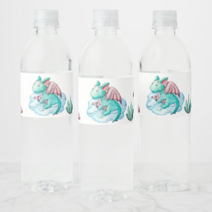 Étiquette Pour Bouteilles D'eau Watercolor Pastel Turquoise Dragon Baby shower