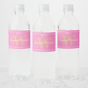 Étiquette Pour Bouteilles D'eau Wedding Elegant Monogram Initial + Names Chic Pink