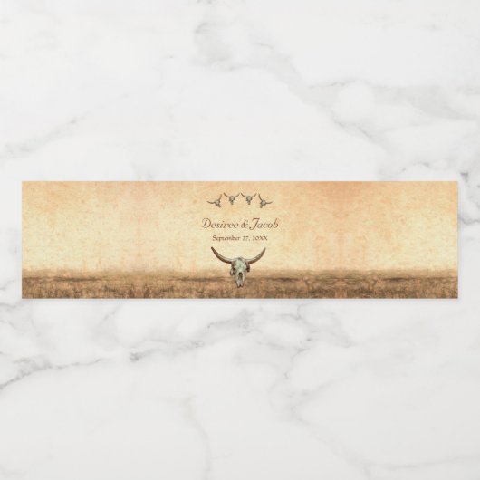 Étiquette Pour Bouteilles D'eau Western Rustic Mariage Pays Vache Taureau crâne (Étiquettes simples)