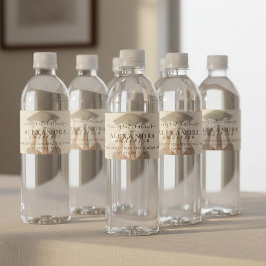 Étiquette Pour Bouteilles D'eau Whimsical Calligraphy Graduation Bow