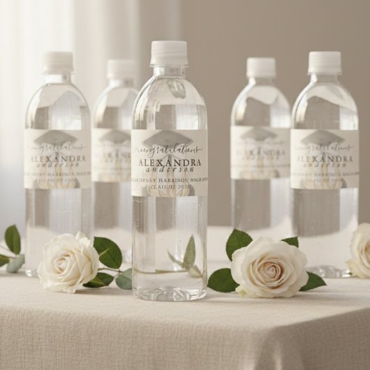 Étiquette Pour Bouteilles D'eau Whimsical Calligraphy Graduation Bow