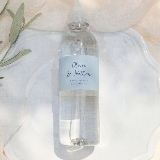 Étiquette Pour Bouteilles D'eau Whimsical Calligraphy Minimal Retro Blue Wedding