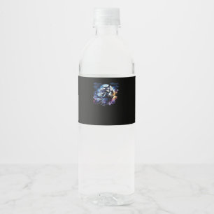 Étiquette Pour Bouteilles D'eau Whimsigoth Sorcière volant au-dessus de la Pleine