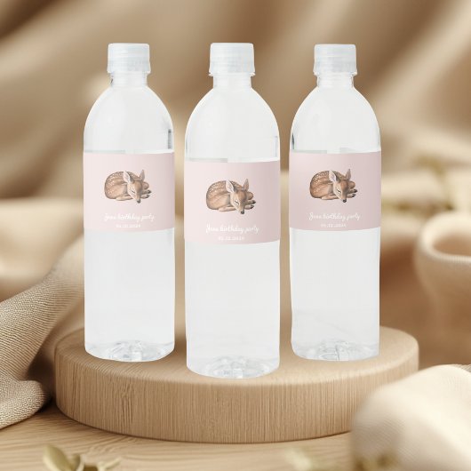 Étiquette Pour Bouteilles D'eau Whimsland Cerf Anniversaire rose
