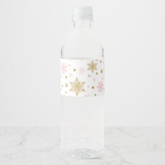 Étiquette Pour Bouteilles D'eau Winter Onederland Pink Gold Snowflake Anniversaire (Devant)