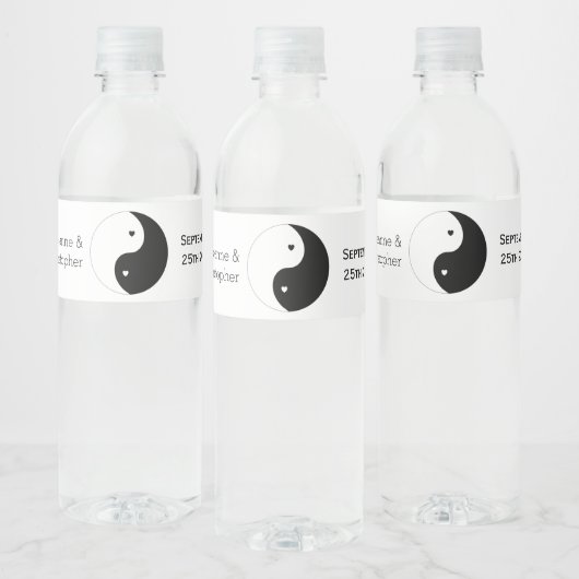 Étiquette Pour Bouteilles D'eau Yin Yang Mariage Design Coeurs Noir Et Blanc (Bouteilles)