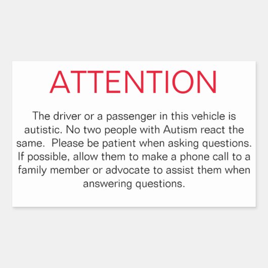 Étiquette pour conseiller la police de l'autisme (Devant)