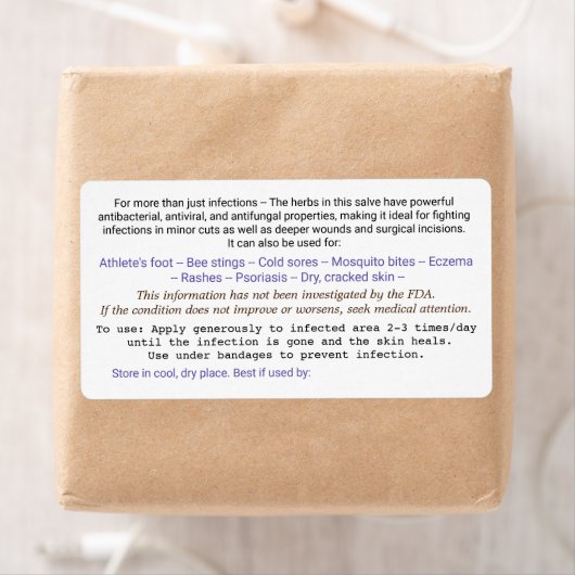 Étiquette pour le dos du pot de salve. (En situation)