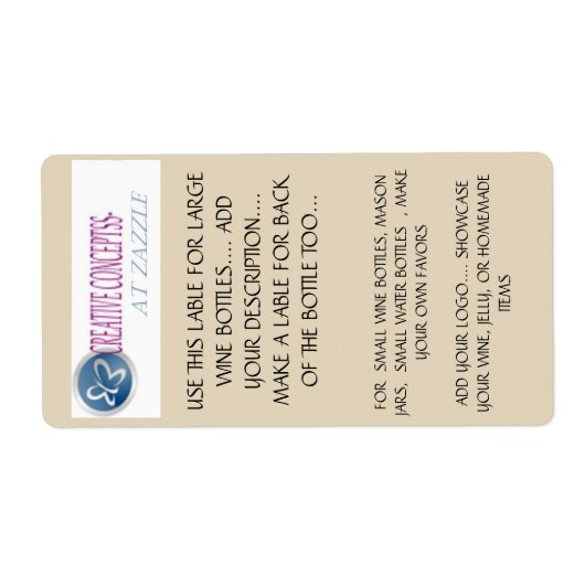 ÉTIQUETTE POUR LE LG, PETITES BOUTEILLES DE VIN, JARS, PETIT (Devant)