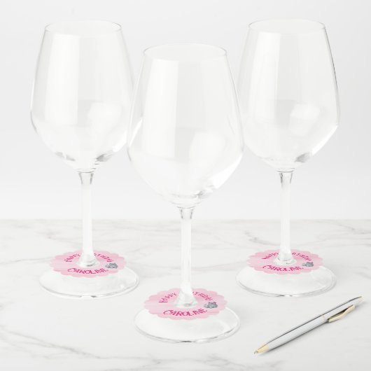 Étiquette Pour Verre De Vin 50 & Fabulous Chat, rose et gris, 50e anniversaire (Lot)