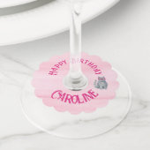 Étiquette Pour Verre De Vin 50 & Fabulous Chat, rose et gris, 50e anniversaire (De près)