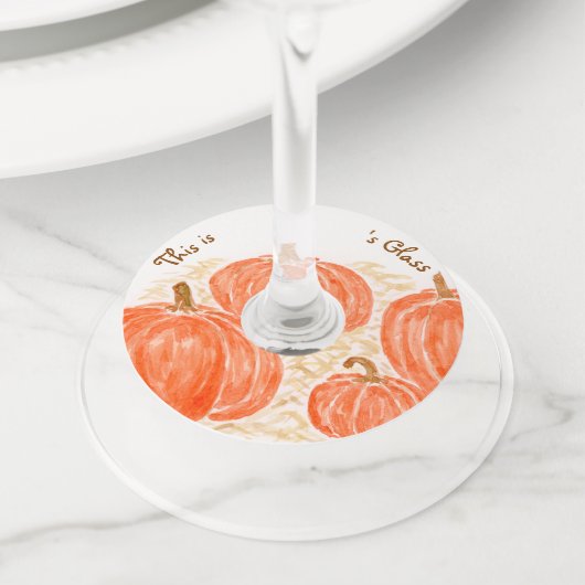 Étiquette Pour Verre De Vin AJOUT Citrouille peint à la main NOM (De près)
