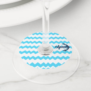 Étiquette Pour Verre De Vin Ancrage bleu avec vagues bleues