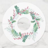 Étiquette Pour Verre De Vin Aquarelle Baies rouges et Feuilles creux (Dos)