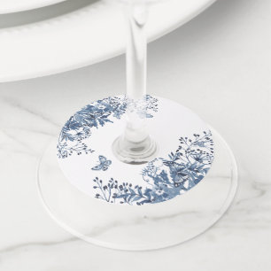 Étiquette Pour Verre De Vin Aquarelle bleu rouille Mariage floral
