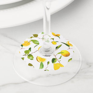 Étiquette Pour Verre De Vin Aquarelle Citron & Feuilles 16