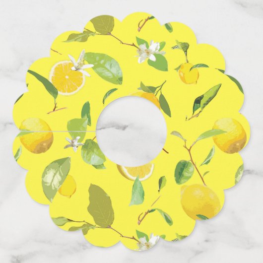 Étiquette Pour Verre De Vin Aquarelle Citron & Feuilles 4 (Devant)