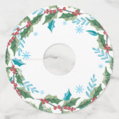 Étiquette Pour Verre De Vin Aquarelle Holly Foliage | Vacances (Devant)