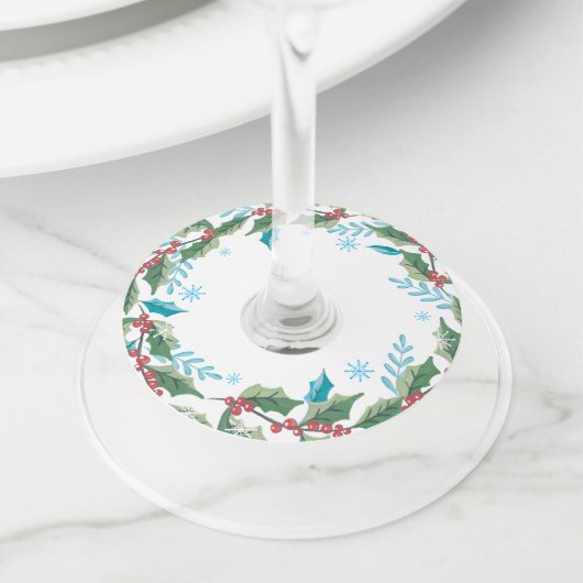 Étiquette Pour Verre De Vin Aquarelle Holly Foliage | Vacances (De près)