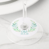 Étiquette Pour Verre De Vin Aquarelle Laurels & Couple's Initials Mariage (De près)