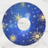 Étiquette Pour Verre De Vin Arrière - plan Bleu XMAS avec des flocons de neige (Dos)